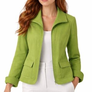 Green Cropped Blazer Jacket Women’s Size 2 Lightweight Workwear Spring